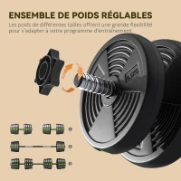 SPORTNOW Haltères 2 en 1 réglables, haltères libres avec poignées antidérapantes, 30 KG - Barres incluses(m-5)