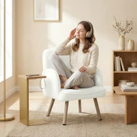 HOMCOM Lounge Chair Velvet Upholstered Armchair with Spring Cushion for Living Room Bedroom Cream White(m-8)