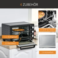 HOMCOM mini-oven 21 l met 1 rooster en 1 bakplaat 3 kookstanden instelbare temperatuur oven 1400W metaal RVS gehard glas zwart + zilver 46,4 x 38 x 28,5 cm(m-6)