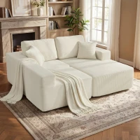 HOMCOM Canapé d'angle modulable 2 en 1, 267cm, canapé-lit 3 places en velours côtelé, larges assise et accoudoirs, crème(m-10)