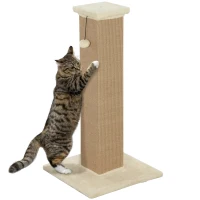PawHut Stâlp de zgâriere pentru pisici, incl. bilă jucărie, pluș, iută, 41 cm x 41 cm x 81 cm, Bej(m-7)