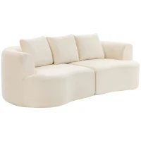 HOMCOM Canapé 3 places en chenille 260 cm, canapé salon, assise large, 3 coussins, pas de montage nécessaire, crème(m-13)