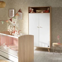 Chambre bébé trio - Lit 120 x 60 cm + Commode 3 tiroirs + Armoire 2 portes - Access - Bois/Blanc - SAUTHON(m-5)