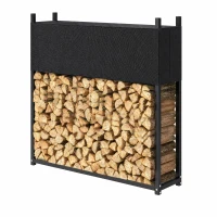 Outsunny Estante de Leña con Funda Oxford 600D Leñero de Acero Galvanizado Robusto Carga 250 kg para Interior y Exterior Negro(m-5)