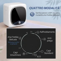 HOMCOM Mini Asciugatrice Portatile 2.5 kg, 5 Programmi, 800W, Carica Frontale, Tamburo in Acciaio Inox, per Casa, Bianco(m-5)