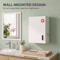 HOMCOM Botiquín de Pared con 6 Compartimentos Cerradura y 2 Llaves para Baño Cocina 40x18x60 cm Blanco(m-7)