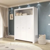 Chambre bébé Trio : Lit 70 x 140 cm + Commode a langer + Armoire OLIVIA - Blanc - TREND TEAM(m-5)