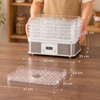 HOMCOM 5 Tier Food Dehydrator, 245W Stainless Steel Food Dryer Machine with Adjustable Temperature, Timer and LCD Display for Drying Fruit, Meat, Vegetable, Jerky and Pet Treat, White(m-3)