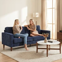 HOMCOM 3 Seater Sofa Button Tufted Upholstered Couch with Wood Legs for Living Room, Dark Blue(m-9)