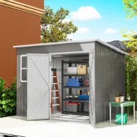 Outsunny 8.5 x 6ft Storage Shed Galvanised Steel Garden Shed, Metal Shed with Foundation Kit, Window, Lockable Wide Doors and Air Vents for Outdoor Patio, Light Grey(m-2)