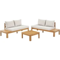 Salon de jardin - SANA - Bois acacia FSC - 1 table basse et 2 canapés - Gris clair - 4 personnes(m-4)