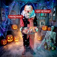HOMCOM Animated Clown Halloween Decoration, Scary Halloween Animatronics Decor with Sound Touch Activated(m-6)