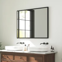 HOMCOM wandspiegel rechthoekig 76 x 101 cm, zwart houten frame, ideaal voor badkamer, woonkamer of slaapkamer(m-7)