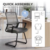 HOMCOM Padded Meeting Office Chair, Ergonomic Desk Chair No Wheels with Sled Base for Bedroom, Waiting, Reception, Dark Grey(m-7)