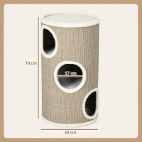 PawHut Tonneau à Gratter pour Chat, Tour à Griffer en Sisal à 3 Niveaux Recouvert de Peluche, Ø 38 x 70 cm, Marron(m-3)