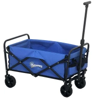 Outsunny Carrello da Giardino 62L Pieghevole con Maniglia Regolabile, in Metallo e Tessuto Oxford, 76x48x86 cm, Blu(m-1)