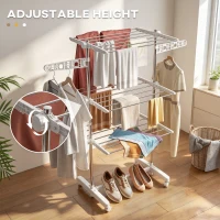 HOMCOM 3-Tier Clothes Airer, Stainless Steel Foldable Clothes Drying Rack with Wheels and Wings, Indoor and Outdoor, Easy Assembly, 142 x 55 x 152cm, White(m-4)