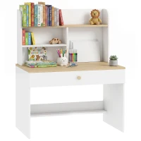 AIYAPLAY Birou pentru Copii, Masă de Studiu cu Bibliotecă și Sertar 3-8 Ani, Alb(m-11)