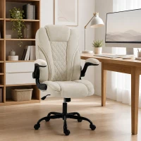 HOMCOM Office Chair, Ergonomic Desk Chair with Flip-up Armrest, Pocket Springs, Swivel Wheels, Adjustable Height, Beige(m-2)