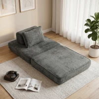 HOMCOM Canapé-lit pliant 2 en 1, chauffeuse 1 place, convertible en chenille, coussin épais, dossier et oreiller, gris(m-16)