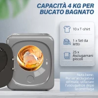 HOMCOM Mini Asciugatrice ad Aria Carico 2.5kg con Timer e Programma Smart, 48x40x56 cm, Argento(m-5)