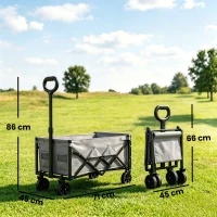 Outsunny 60L Foldable Festival Trolley on Wheels, Collapsible Wagon Cart with Drop-Down Tailgate, Adjustable Handle, Grey(m-3)