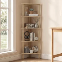 HOMCOM Scaffale Angolare a 5 Ripiani in Bambù, 41.5x21.5x114 cm, Legno(m-2)