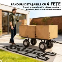 Outsunny Cărucior de Grădină de 114L cu Pereți Laterali Detașabili și Mâner Rotativ, 105x51x54 cm, Negru(m-4)