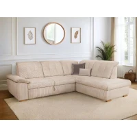 Canapé d'angle convertible - BUNNY - Velours côtelé Beige - Coffre - 261 x 212 x 104 cm(m-2)