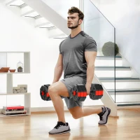 SPORTNOW 6-in-1 Adjustable Weight Dumbbells Set, Used as Kettlebell, Barbell, Dumbbell, Push-Up Stand, 30kg Free Weights Set for Men and Women Home Gym Training, Red(m-10)