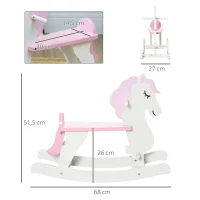 HOMCOM Schaukelpferd für Kinder 1-3 Jahre, Holz-Schaukelpferd, 68x27x51,5 cm, Rosa und Weiß(m-3)