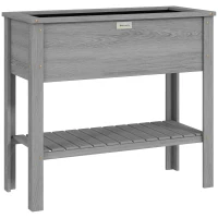 Outsunny Wooden Raised Garden Bed, Elevated Planter Box with Storage Shelf and Drainage Holes, Raised Planter with Legs, Grey(m-1)