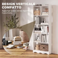 HOMCOM Libreria Moderna a 6 Ripiani con Divisori, 60x26.3x170 cm, Bianco(m-6)