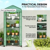 Outsunny 4 Tier Mini Portable Greenhouse Compact Plant Grow Shed Metal Frame PE Cover with Lockable Rolling Wheels , Green(m-6)