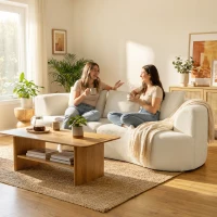 HOMCOM Canapé 3 places en chenille 260 cm, canapé salon, assise large, 3 coussins, pas de montage nécessaire, crème(m-11)