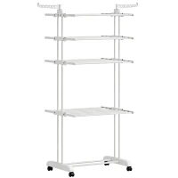 HOMCOM Séchoir à linge pliable 4 niveaux avec roulettes, étendoir linge intérieur avec ailes latérales, cadre en acier, blanc(m-1)