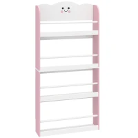 AIYAPLAY 4 Tier Kids Bookshelf, Children Bookcase with Anti-Tip Kit, Toddler Space-Saving Bookcase for Kids Room, Playroom, Pink(m-1)