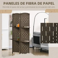 HOMCOM Biombo Separador de Ambientes 4 Paneles 160x170 cm con 2 Estantes de Exhibición Pantalla de Privacidad Plegable Marrón(m-6)