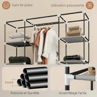 HOMCOM Armoire de rangement penderie en tissu pliable avec barre de suspension et étagères, 150 x 43 x 162,5 cm, gris clair(m-6)