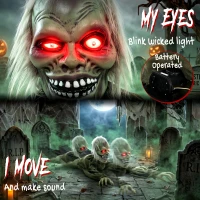 HOMCOM Halloween Decoration Halloween Animatronic Crawling Zombie with Light-Up Eyes and Creepy Sound(m-4)