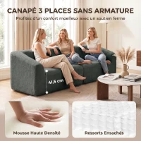 HOMCOM Canapé 3 places en chenille 225 cm, canapé salon rembourré moderne avec assise large, coussin à ressorts, vert foncé(m-4)