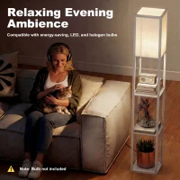 HOMCOM 3-Tier Floor Lamp with Shelves and Storage, Modern Corner Standing Lamp with Lampshade, Foot Switch for Living Room, Bedroom, Home Office, Bulb not Included, Oak(m-7)