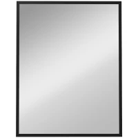 HOMCOM Oglindă de Perete din Sticlă și MDF, cu Cârlige, 70 x 90 cm, Negru(m-1)