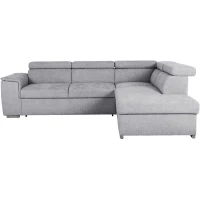 Canapé d'angle convertible réversible - 5 places - DAYTONA - Tissu texturé gris perle - Coffre - 260 x 216 x 94 cm(m-4)