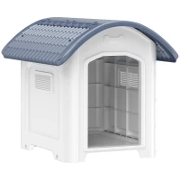 PawHut Niche pour Chien Extérieur, Maison pour Chien en Plastique avec Sol Surélevé et Amovible, Toit Imperméable, Gris(m-1)