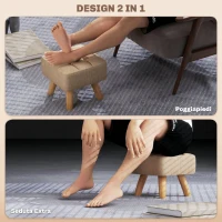 HOMCOM Pouf poggiapiedi in tessuto effetto lino, 27x27x26 cm, marrone(m-4)