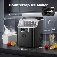 HOMCOM 3.2L Compact Ice Machine, with LCD Screen and Accessories - Black(m-3)