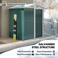 Outsunny Garden Metal Tool Storage Shed with Sliding Door, Sloped Roof and Floor Foundation, 152 x 132 x 188cm, Green(m-4)