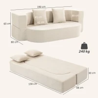 HOMCOM Canapé Convertible 2 Places, Canapé-Lit en Chenille 190cm, Dossier Rabattable, Assise et Accoudoirs Larges, Beige(m-3)