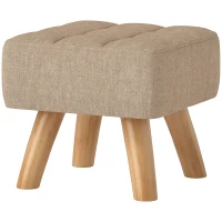 HOMCOM Puf Reposapiés en Tejido Efecto Lino, 27x27x26 cm, Patas de Madera de Caucho, Capacidad Hasta 110 kg, Marrón(m-7)